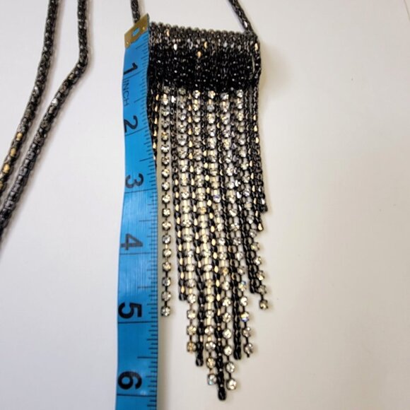Gunmetal Tone Long Necklace with Crystal tassels - Picture 13 of 16